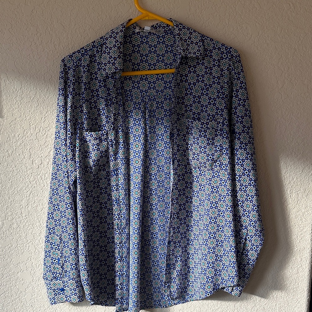 Express Portofino Navy and White Patterned Blouse